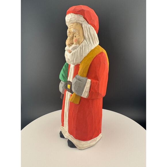 Hand-Carved Folk Santa Claus Statue - Picture 2 of 8